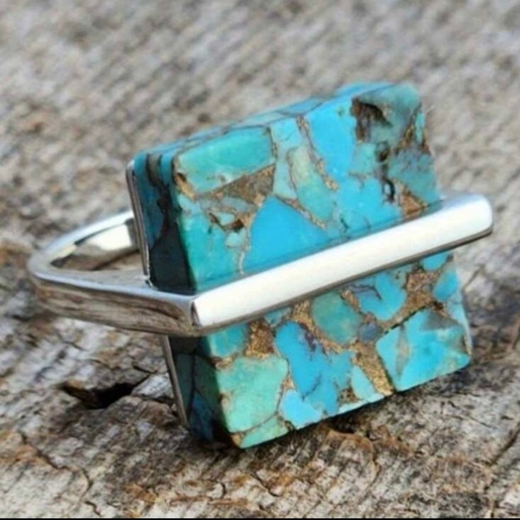 Turquoise and Silver Modern Statement Ring - Picture 1 of 10